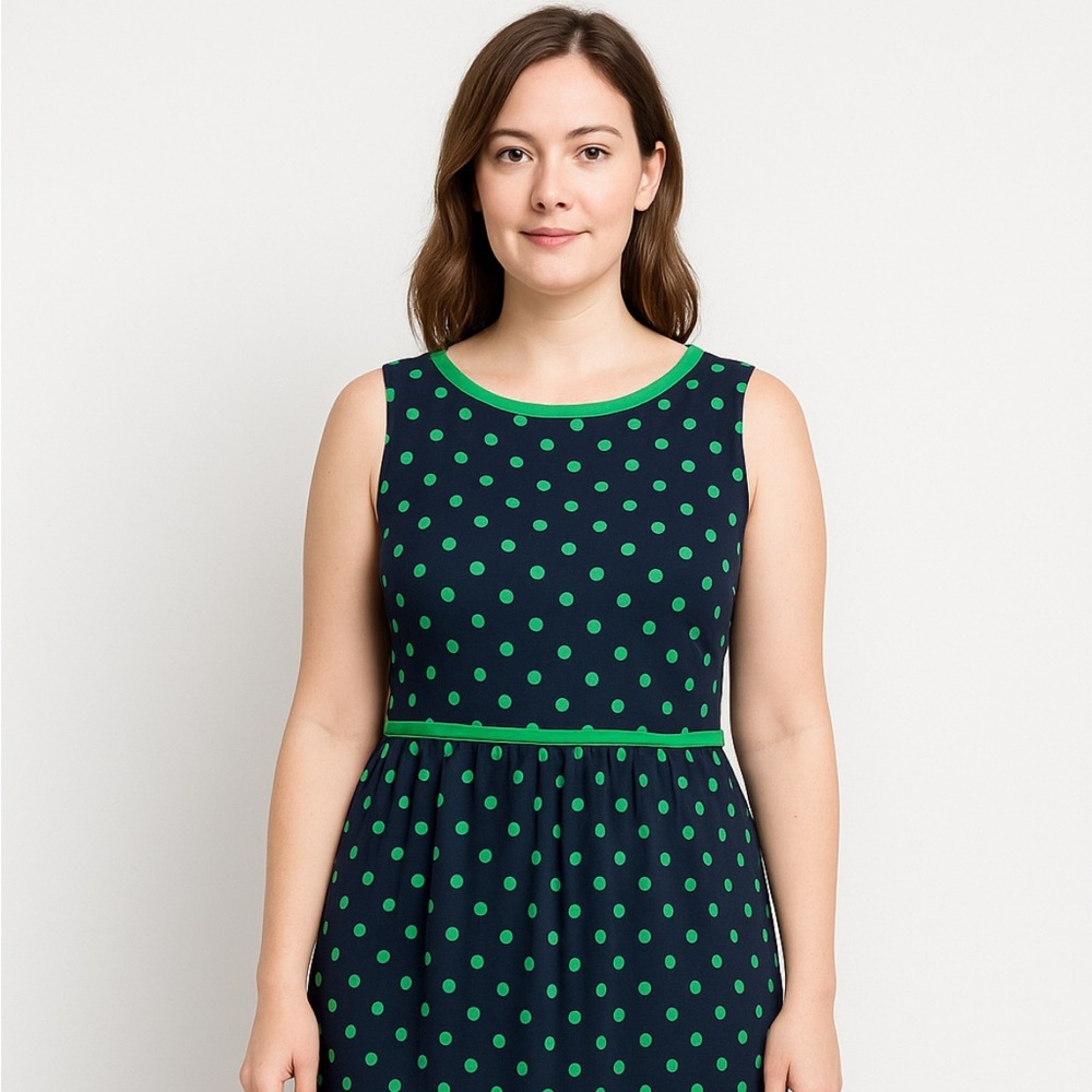 Boden Navy and Green Polka Dot Kids Dress
